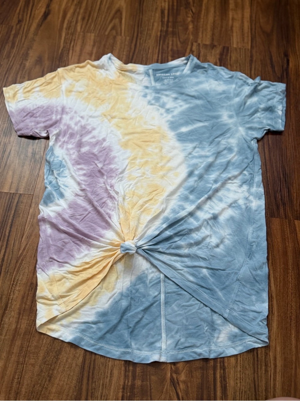 American Eagle Outfitters Pastel Blue Tie-Dye Knot Tee